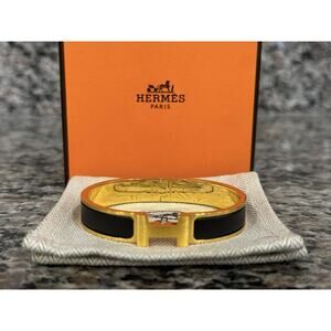 Hermes H Clic Bracelet Bangle Gold Tone / Black w/ Box & Dust Bag - TS 335929